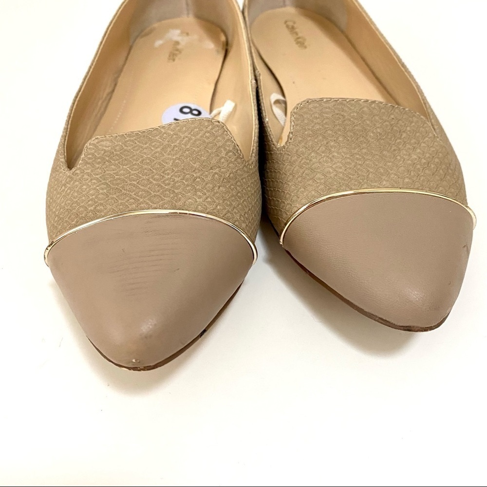 Calvin Klein Tan Pointed-toe Leather Flat Shoes 8.5 Slip-on Cap Toe Snake Print - Picture 3 of 12